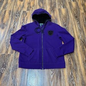 LRL Lauren Ralph Lauren Hoodie Jacket Zip Purple Size M Beaded Embroidered Logo
